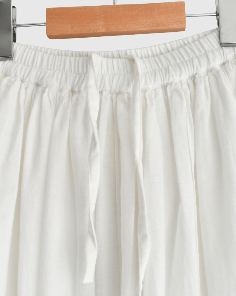 Twill Cotton Khadi Plain Gathered Skirt in White