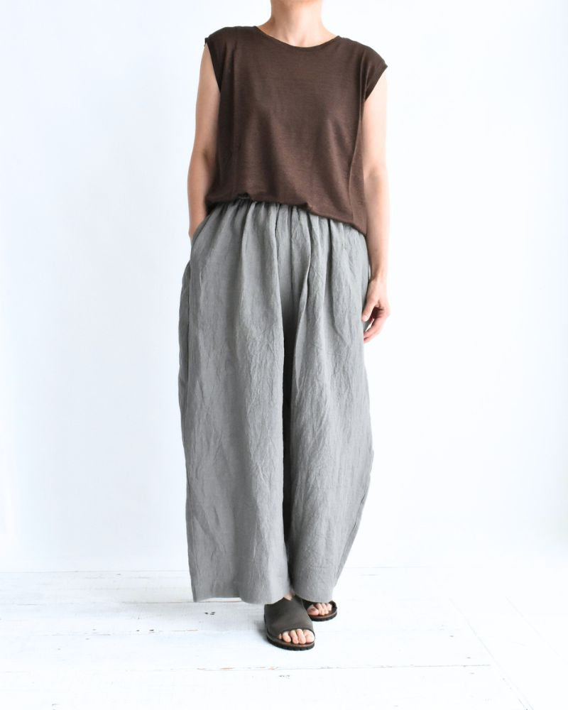 Wide Cocoon Gathered Pants (LINEN) in Gray