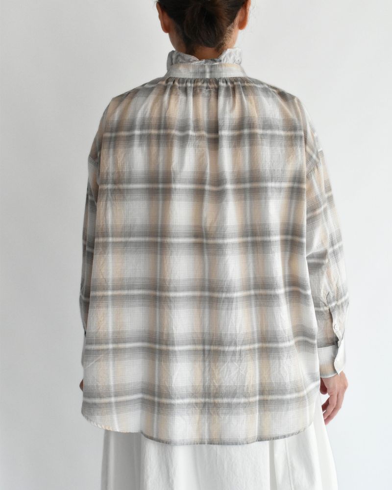Light Madras Ruffle Blouse in Light Charcoal