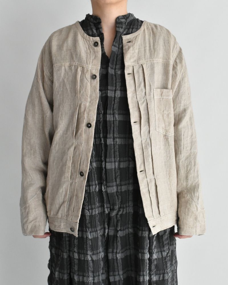 Handwoven Hemp Denim Collarless Jacket in Flax