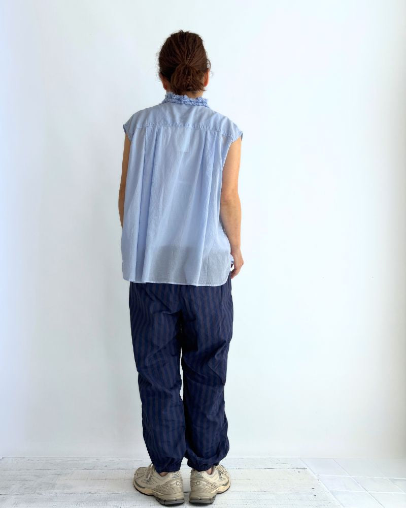 POPLIN WIDE STRIPE (OVERDYE) EASY PANTS in PurpleNavy