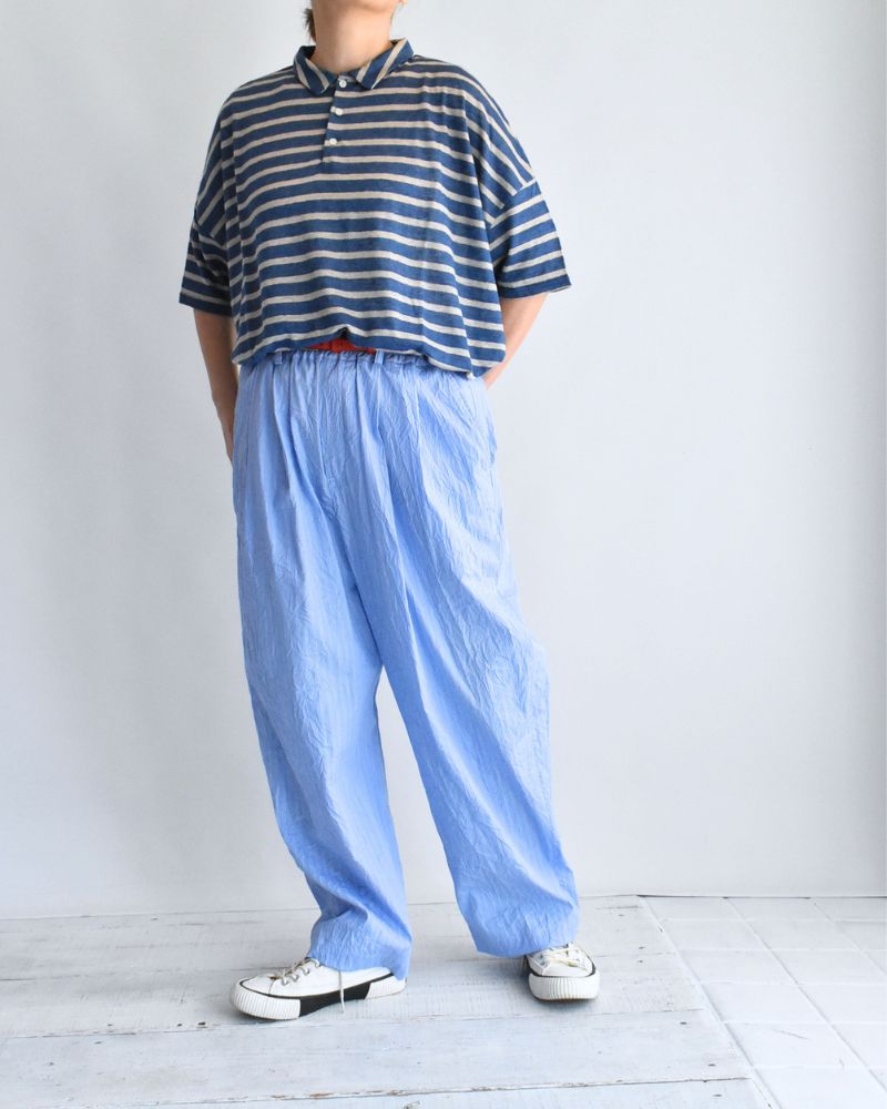 Linen Jersey Border Polo Shirt in Blue/Natural