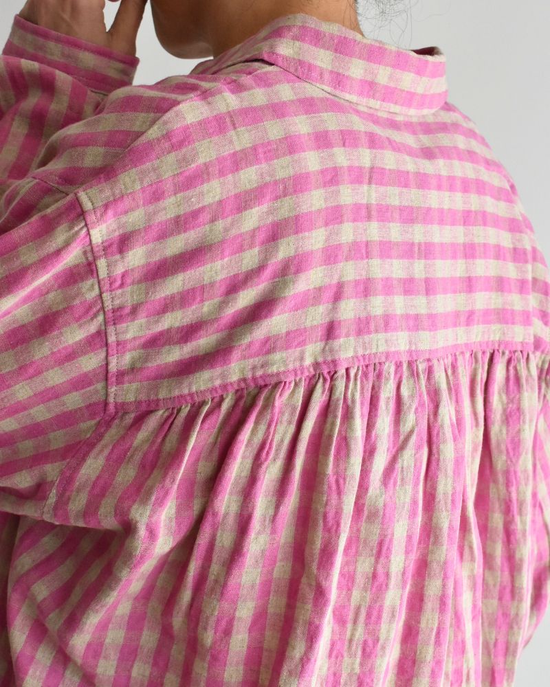 Linen Cotton Gingham Shirt in Pink/Natural