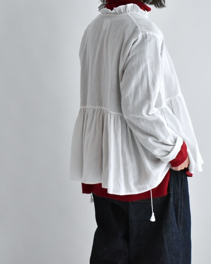 Twill Cotton Khadi Plain Frill Cache Coeur in White