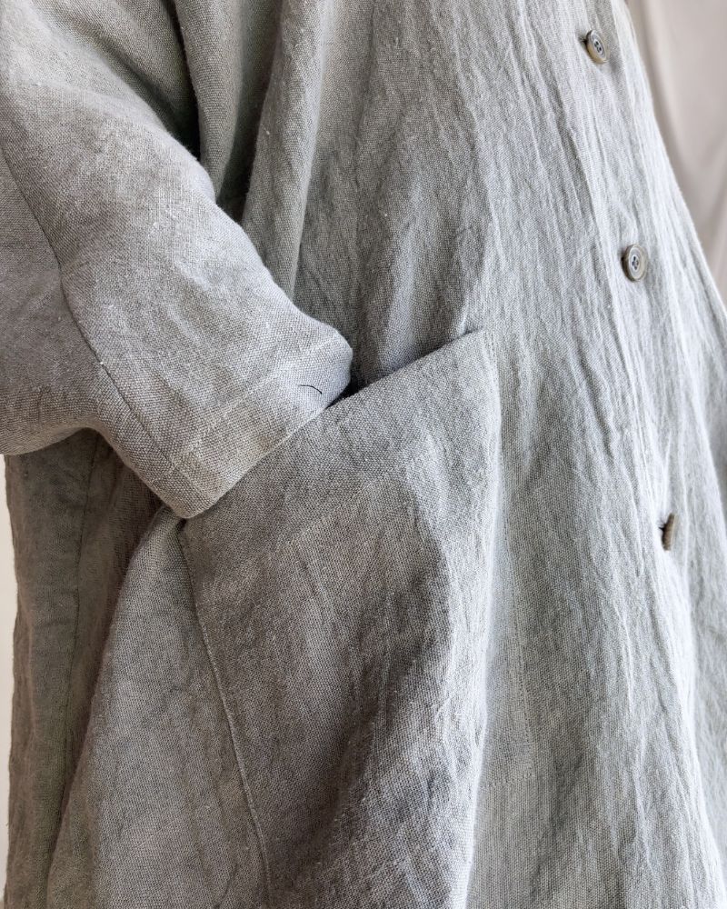 Linen Hemp Dolman Coat in Sumi