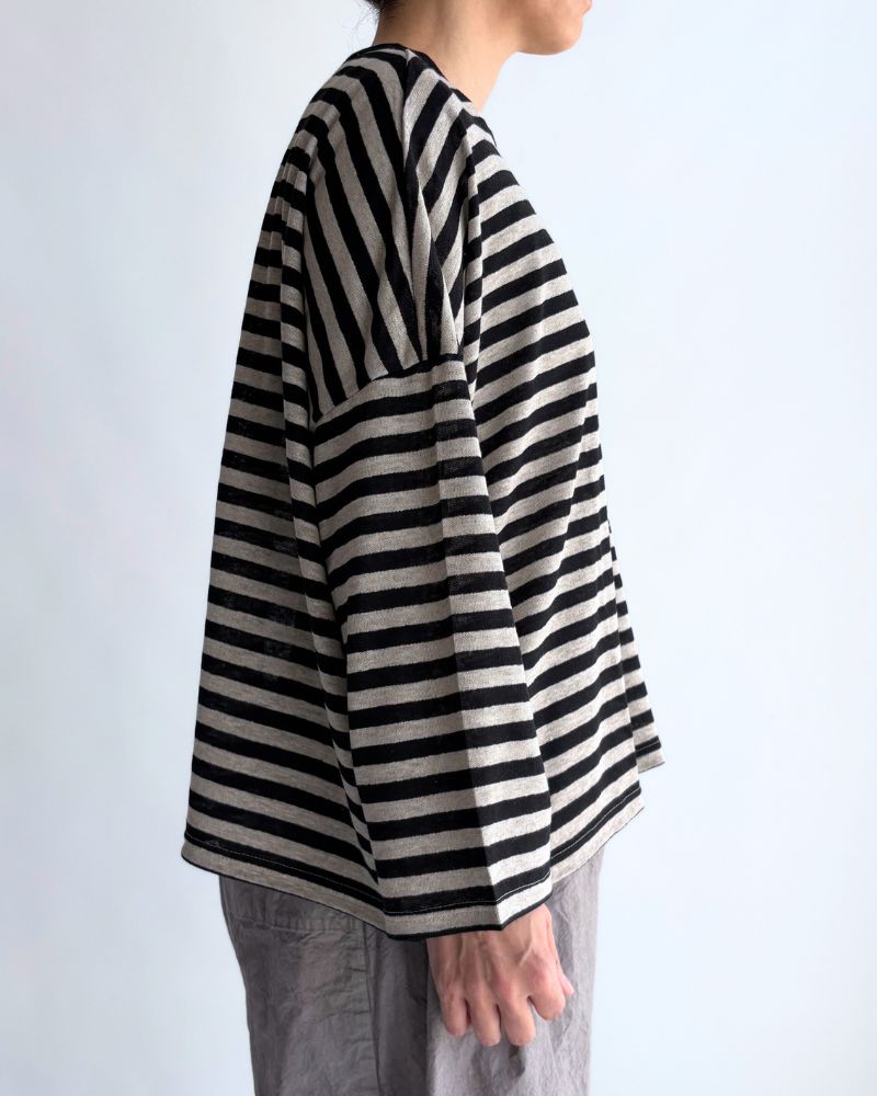 Linen Jersey Pullover in Natural/Black Border