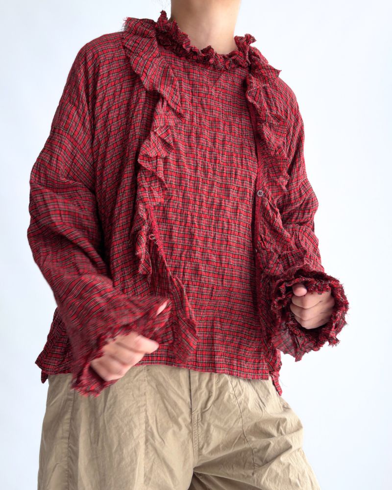Check Frill Trim Blouse in AkaCheck