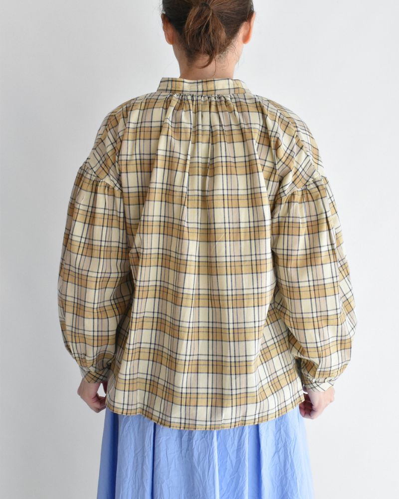 Check Henley Shirt in Beige/Navy Check