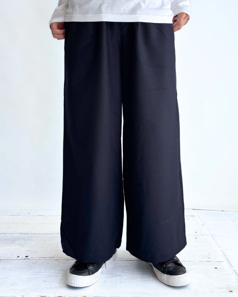 WOOL FLANNEL EASY WIDE PANTS in Navy