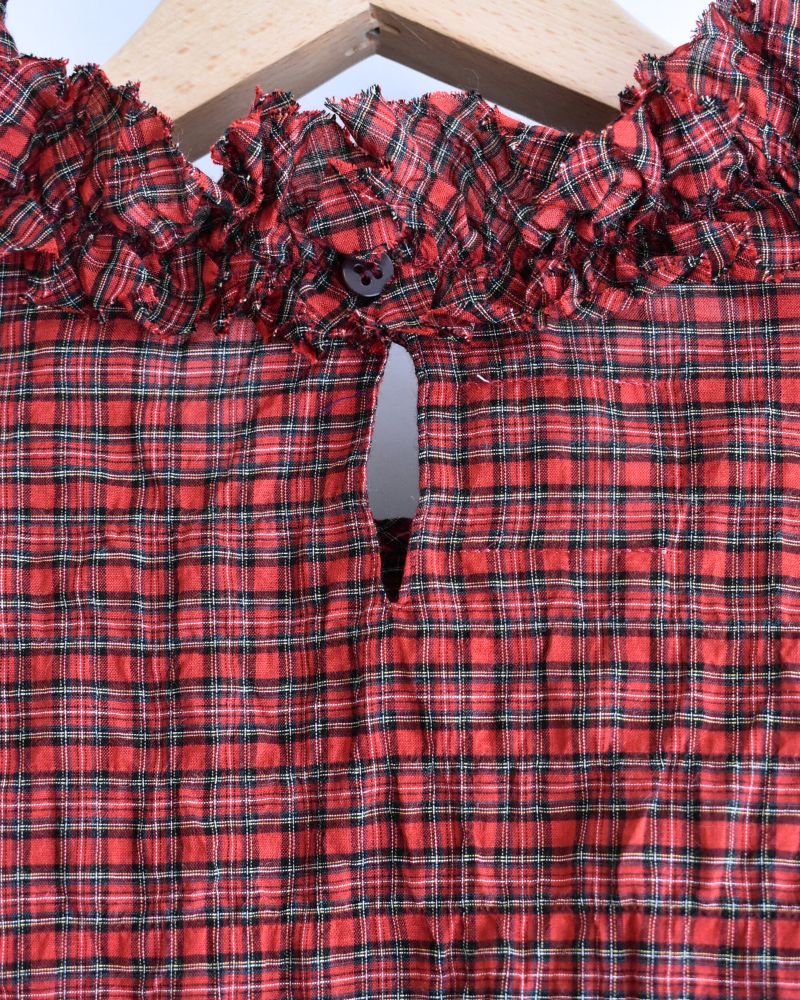 Check Neck Frill Box Pullover in AkaCheck