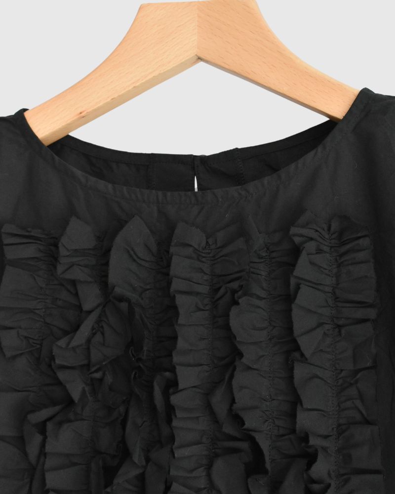 Front Frill Blouse in Black