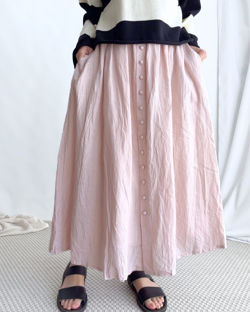 French Linen Skirt in Pink