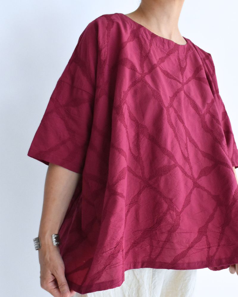 Panel Pullover Blouse (Embroidered) in Rose