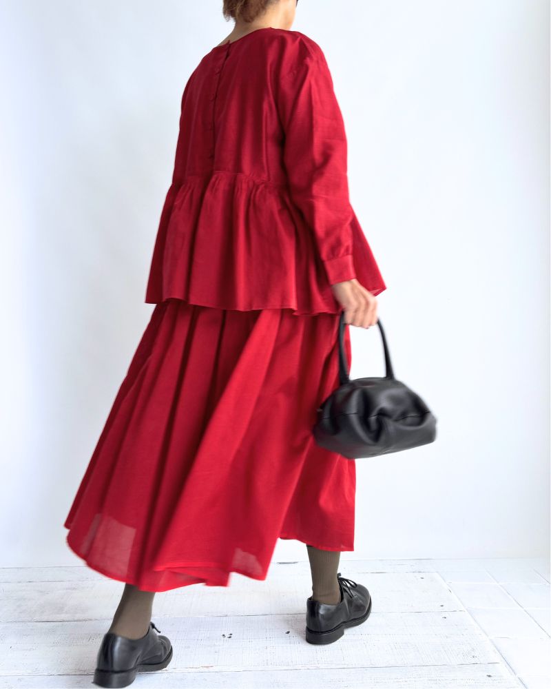 RAJASTHAN TUCK GATHERED SKIRT WITH LINING in Red