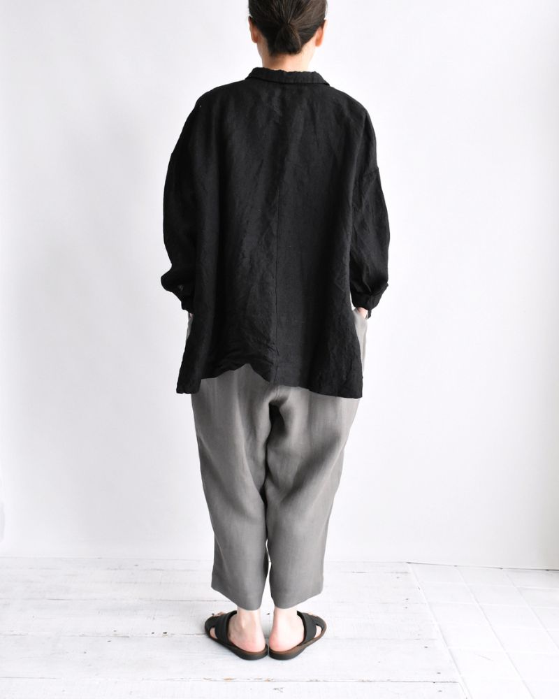 Asymmetric Pocket Baker Pants (LINEN) in DarkGray