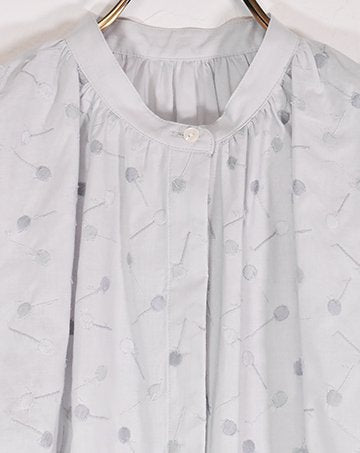 Stand Collar Puff Sleeve Blouse Embroidered Popsicle
