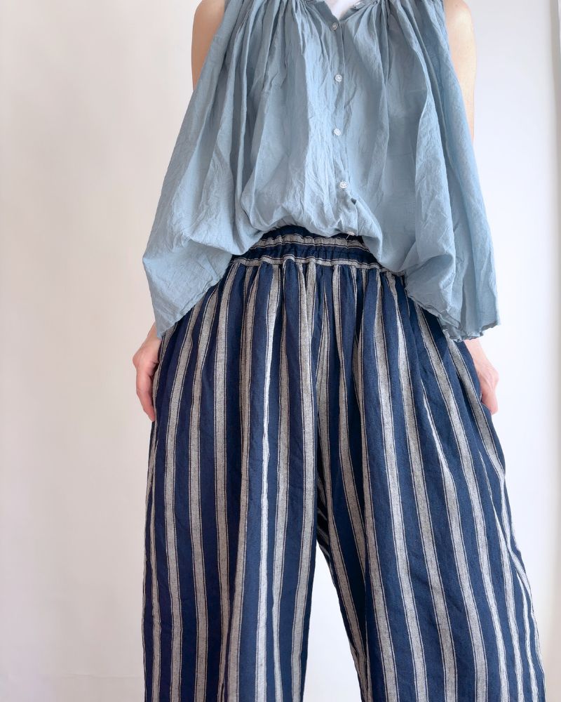 Linen Cotton Stripe Pants in Indigo/Natural