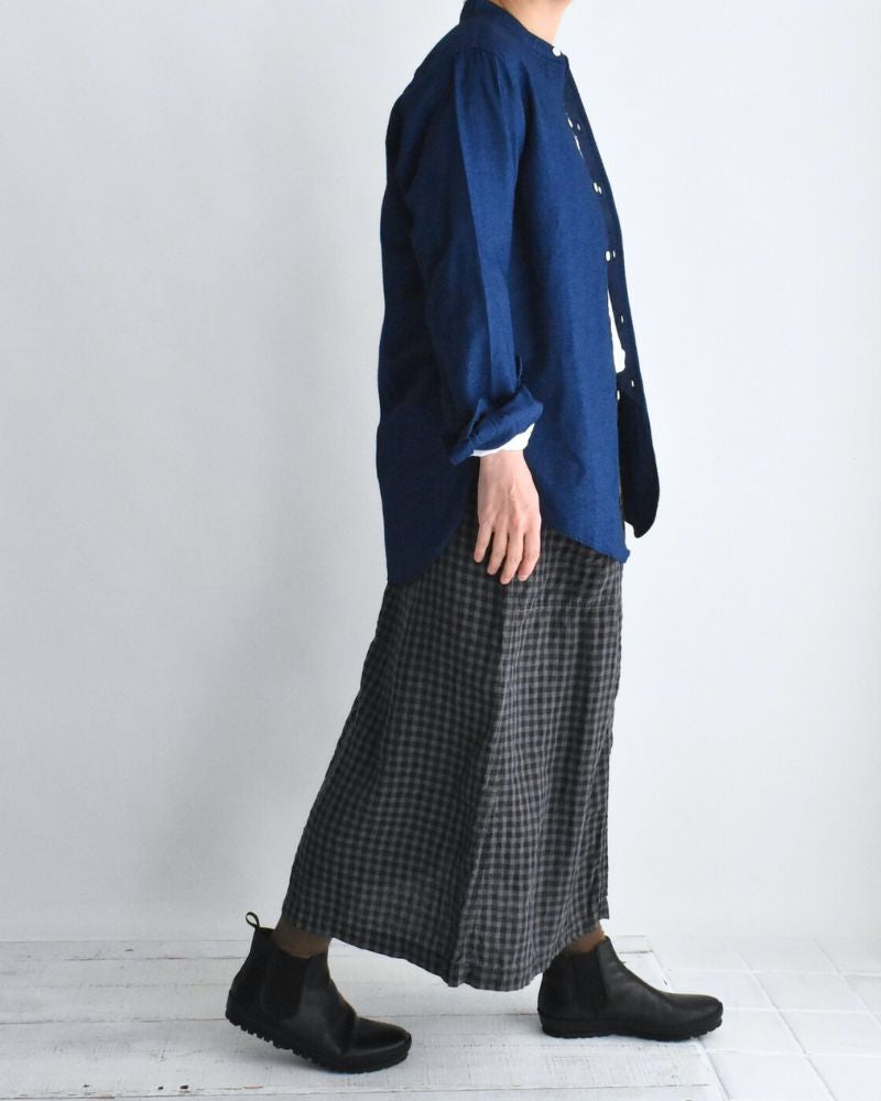 LINEN CHECK OVERDYE EASY SKIRT in SmokeGray