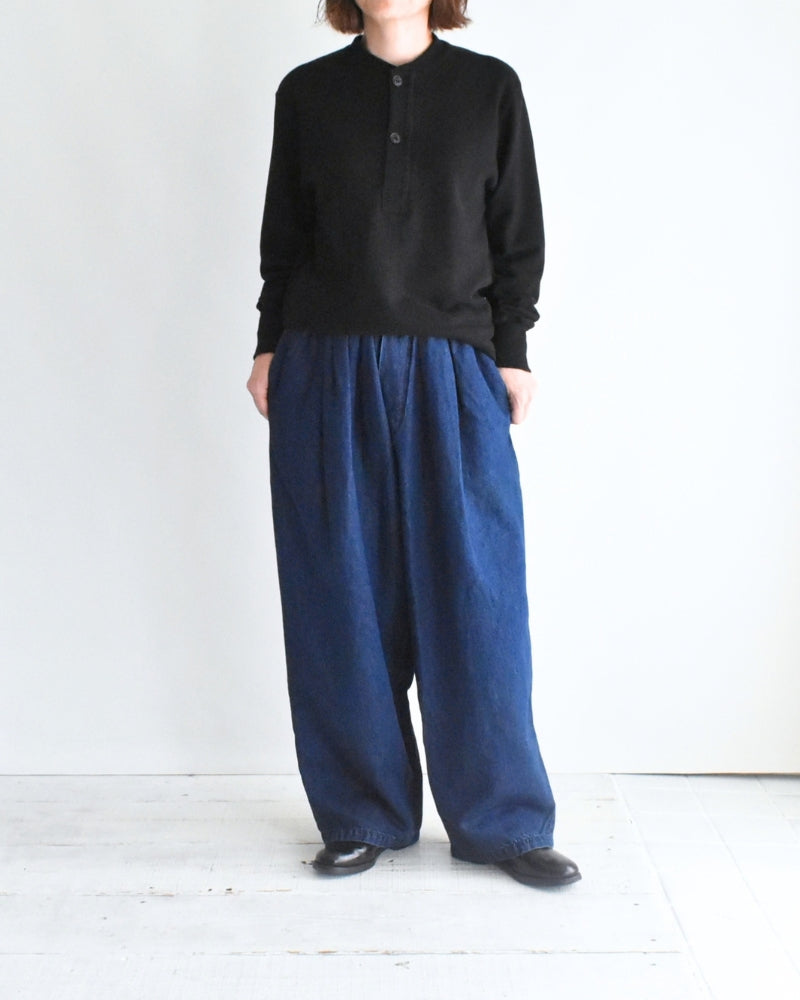Cotton Linen Denim Tuck Pants in Stone Wash
