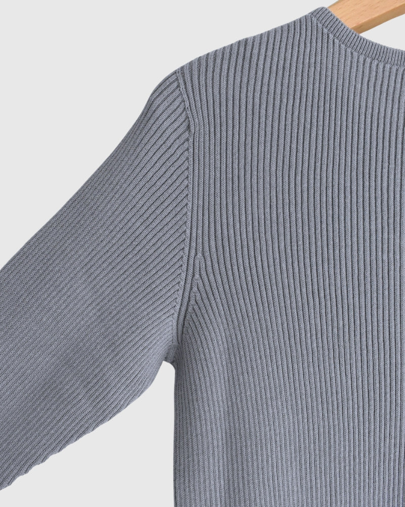 JAPAN WHOLEGARMENT Rib Knit Pullover in LightGray