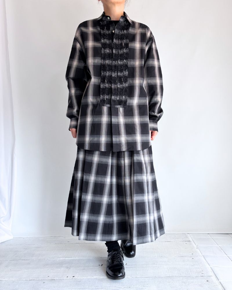 DORIS-W Frill Blouse in GrayCheck