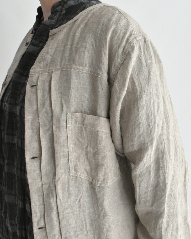 Handwoven Hemp Denim Collarless Jacket in Flax