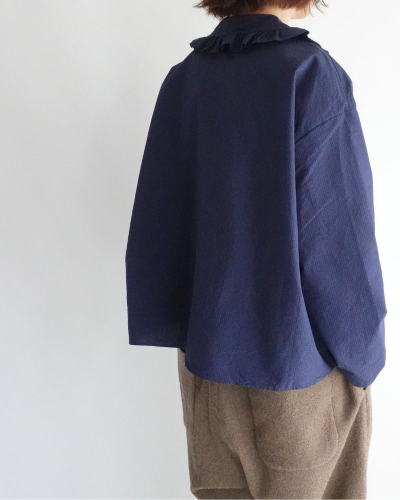 Collar & Front Frill Blouse in Navy