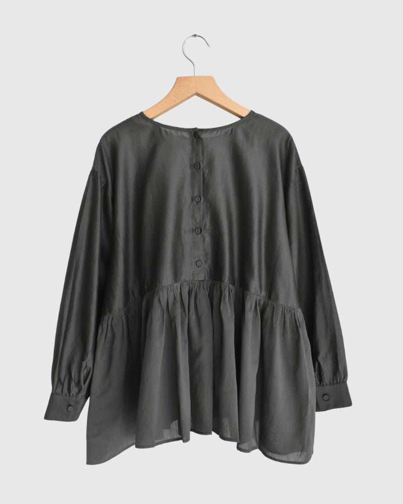 RAHASTHAN TUCK GATHERED PULLOVER in Gray