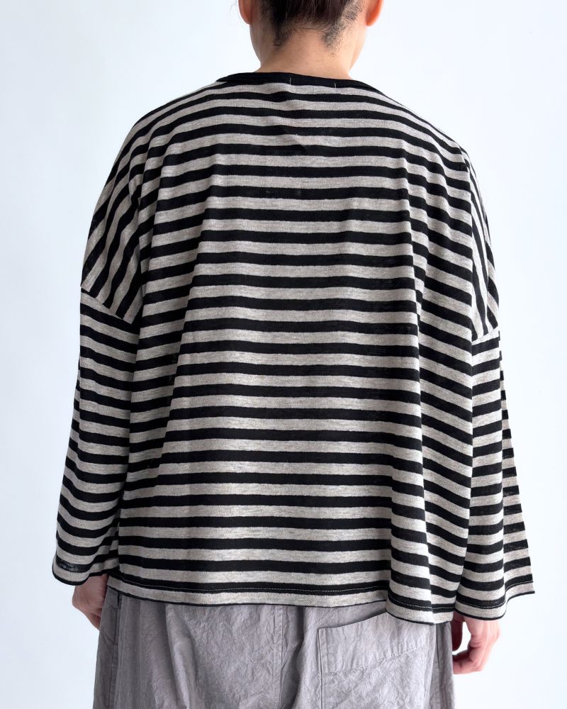 Linen Jersey Pullover in Natural/Black Border