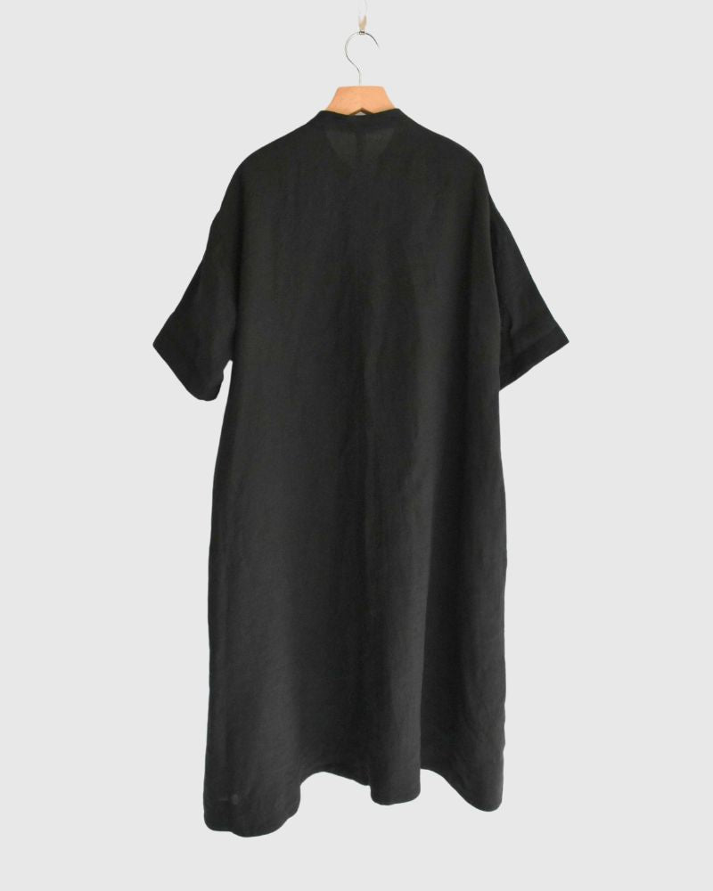 Band collar shirt dress in Black