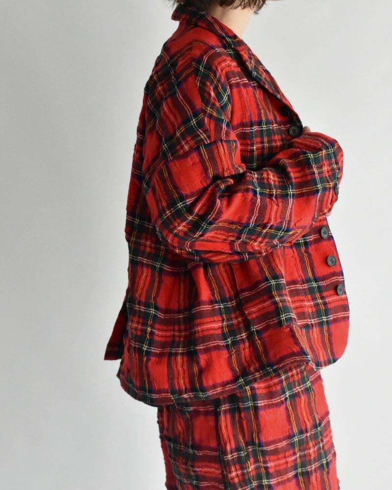 Cotton Wool Tartan Check Jacket in Red