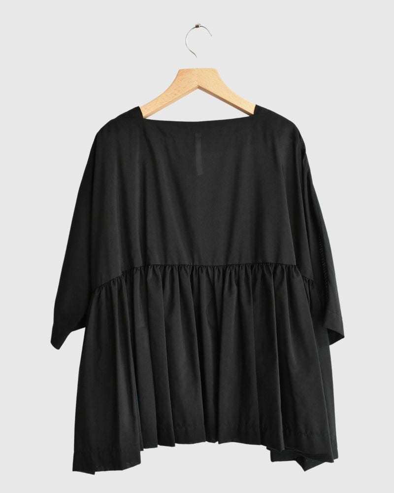 Gathered boat neck blouse in Black