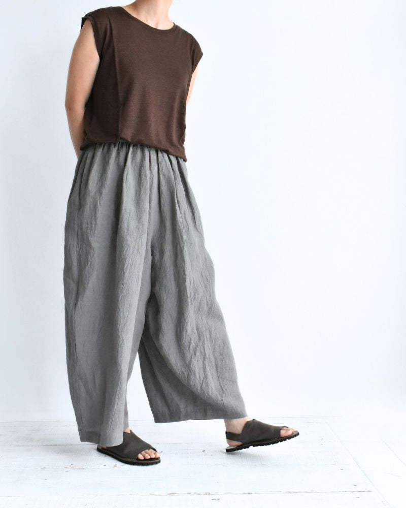 Wide Cocoon Gathered Pants (LINEN) in Gray