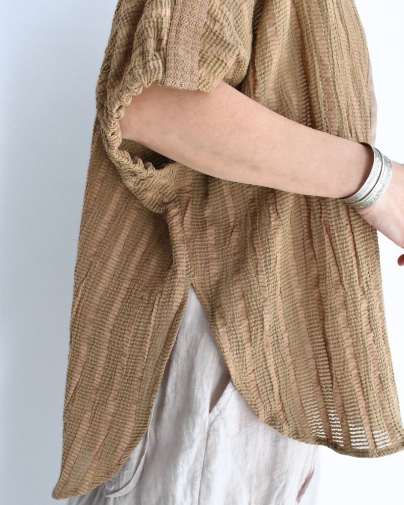 Wide Square Blouse in Beige