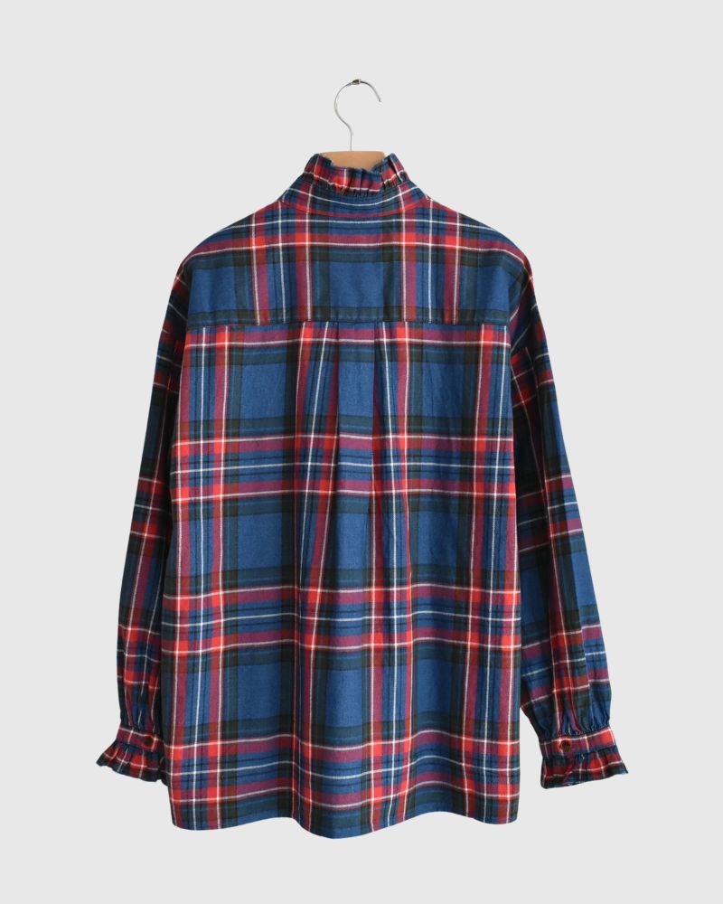 Indigo Tartan Frill Blouse in Blue