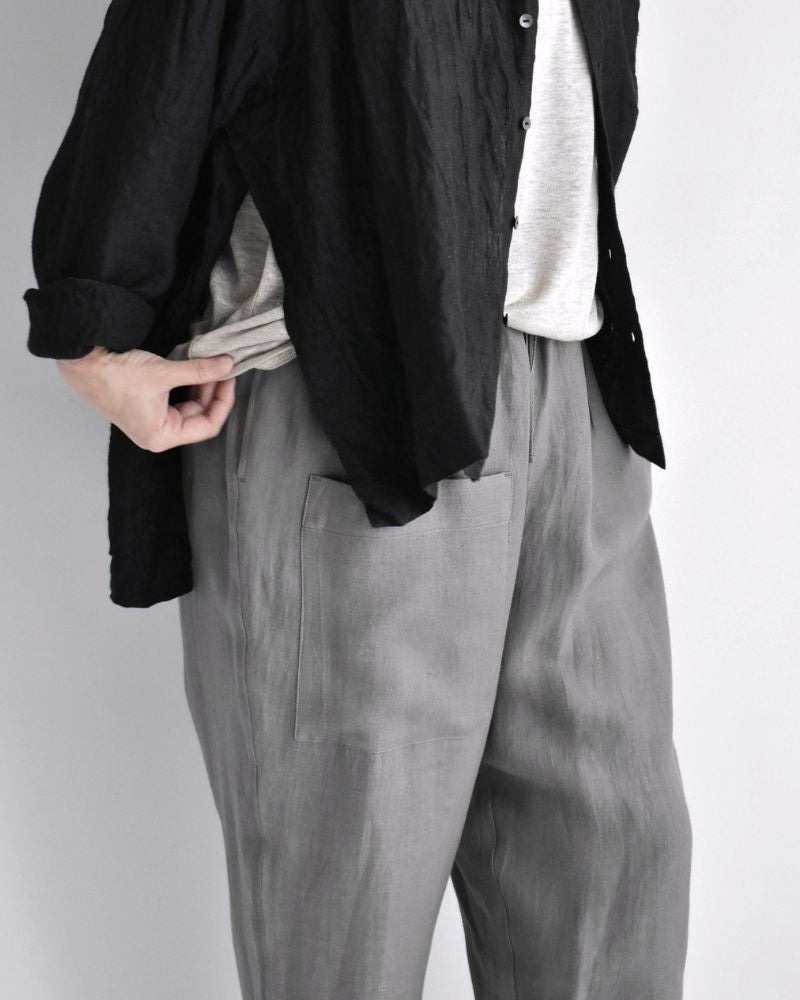 Asymmetric Pocket Baker Pants (LINEN) in DarkGray