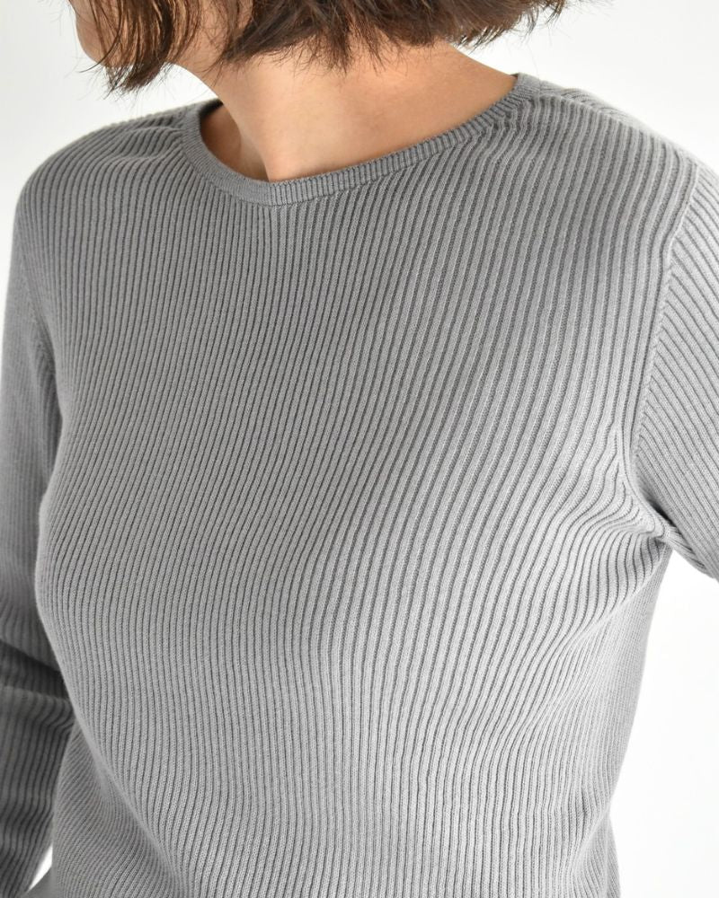JAPAN WHOLEGARMENT Rib Knit Pullover in LightGray