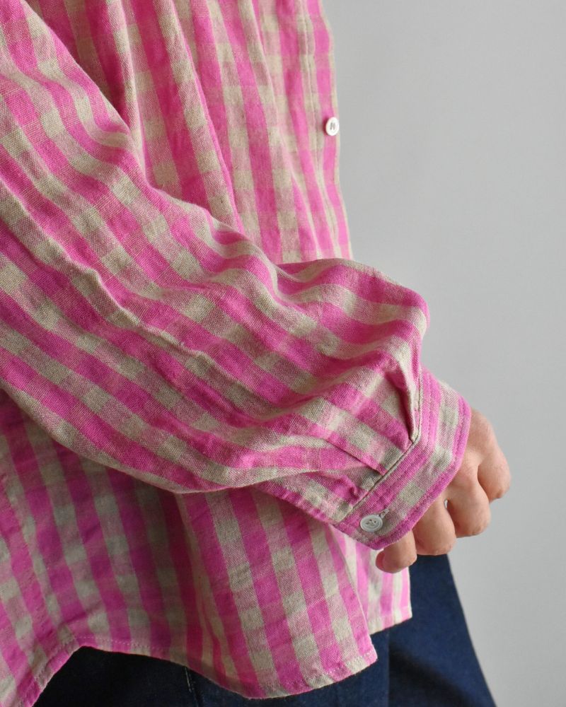 Linen Cotton Gingham Shirt in Pink/Natural