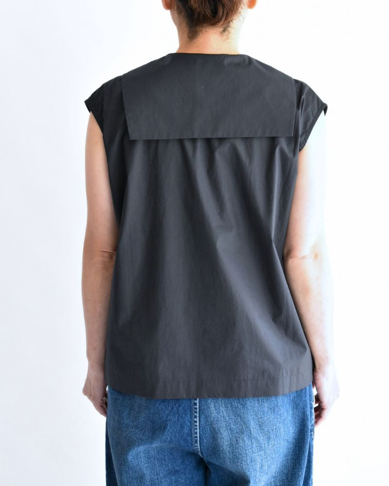 LALA-POPLIN Sleeveless Blouse in Navy