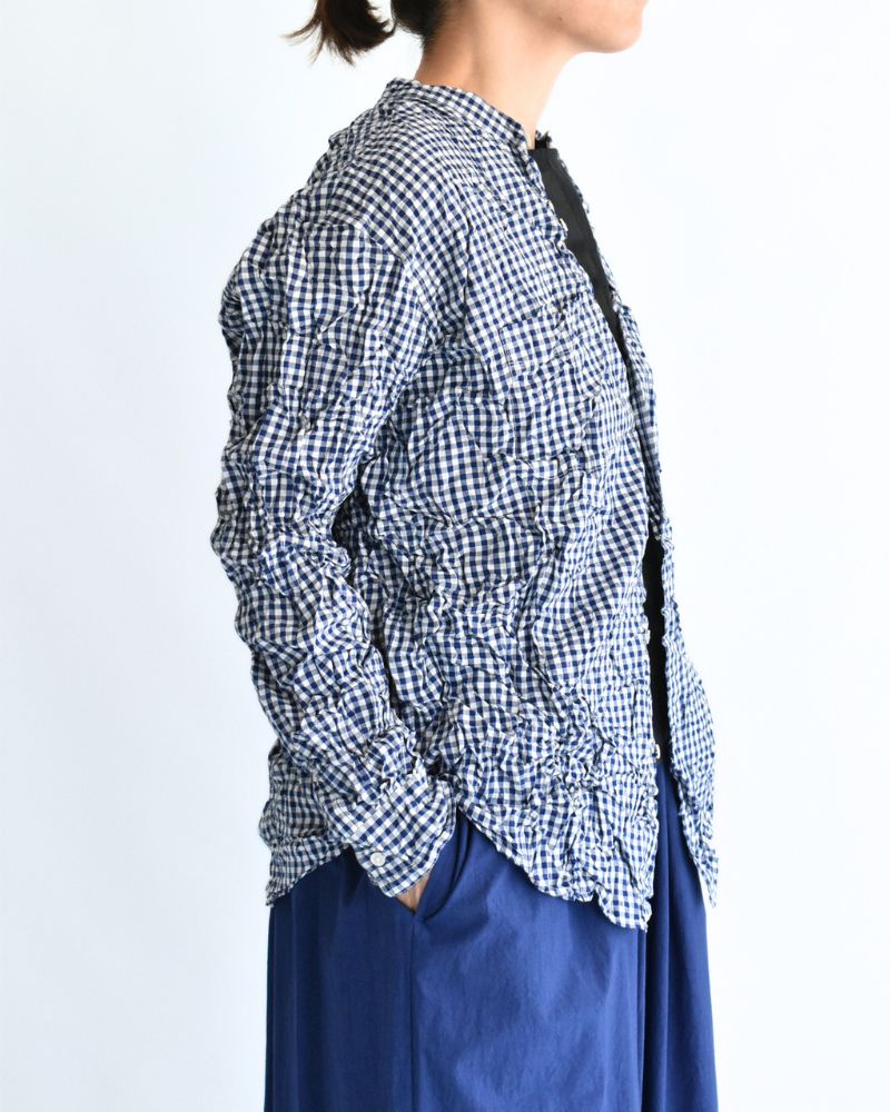 BANDED COLLAR L/SL OVERSIZED SHIRTS in BlueGingham