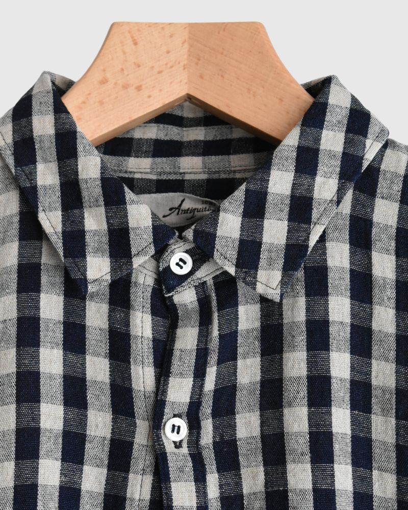 Linen Cotton Gingham Shirt in Indigo/Natural