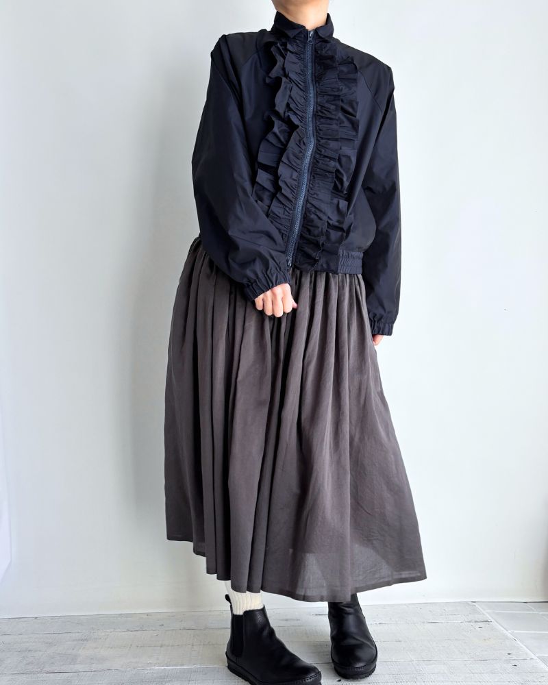 Front Frill Zip-Up Jumper in Navy