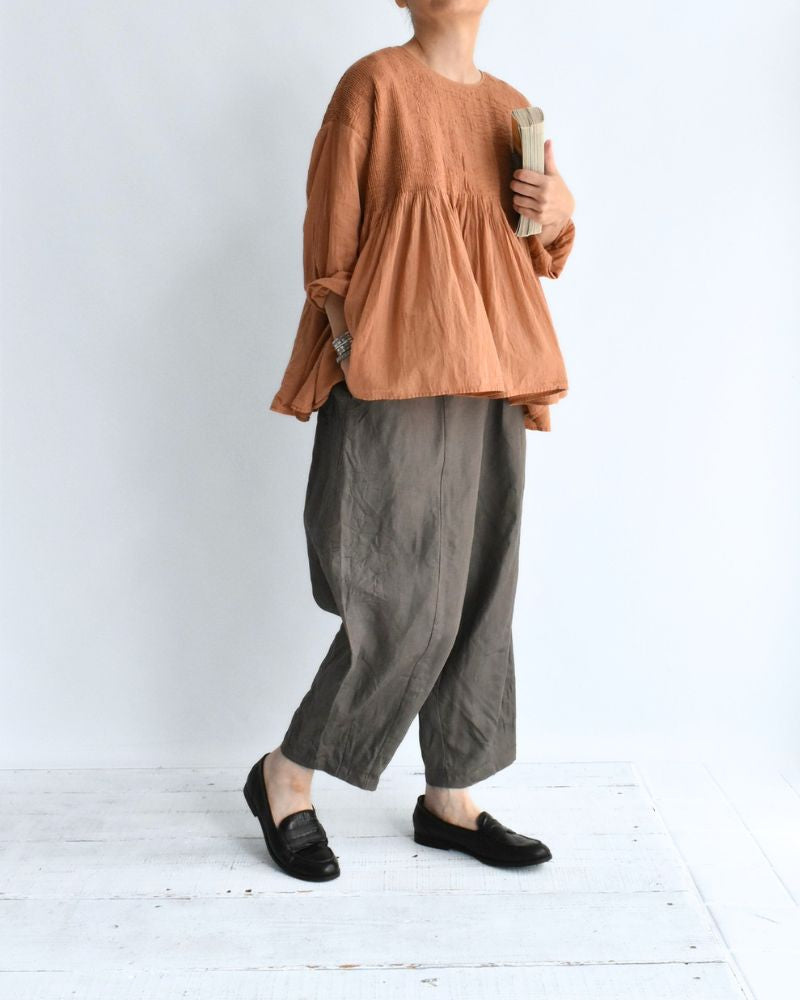 Crew-Neck 3/4 SL Shirt with Mini Pintuck in DarkOrange