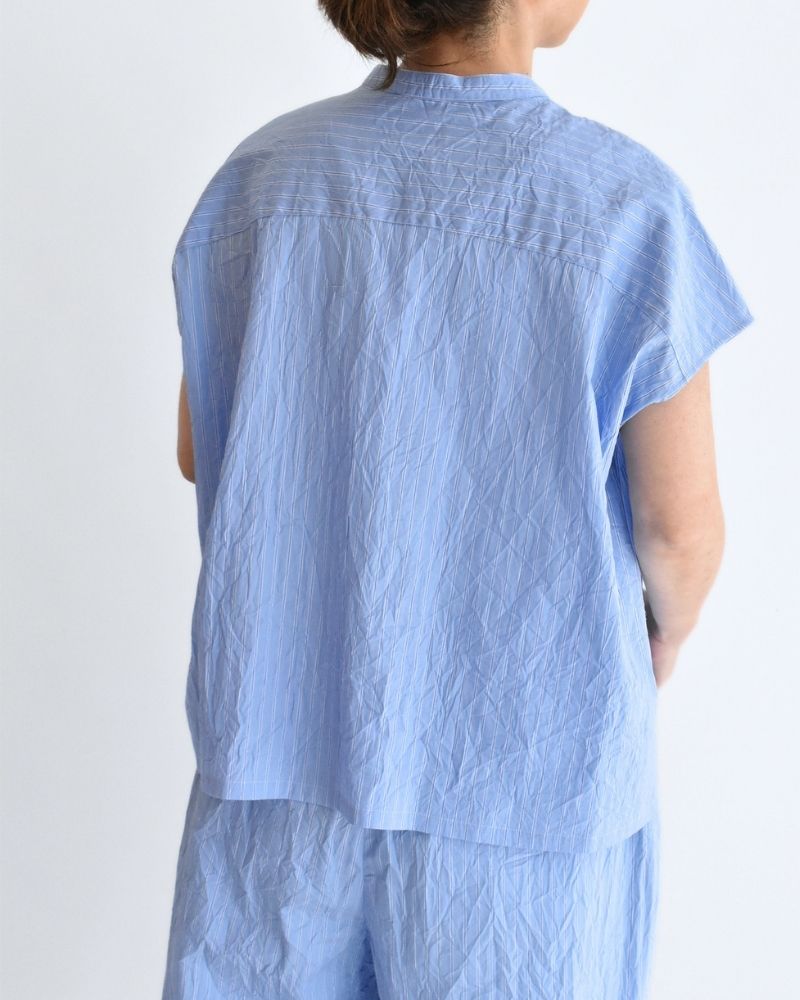 RAY-CC French Sleeve Frill Blouse in SaxStripe