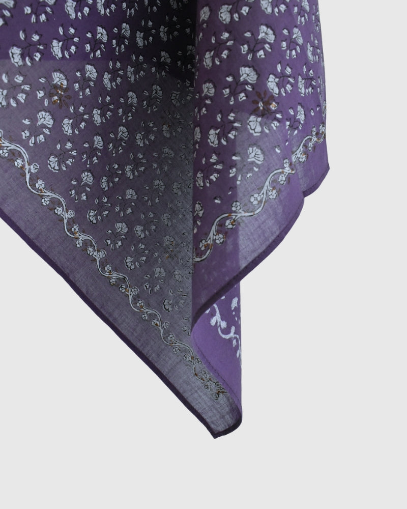 80s ORGANIC VOILE GENTIANA BLOCK PRINT SCARF in Purple