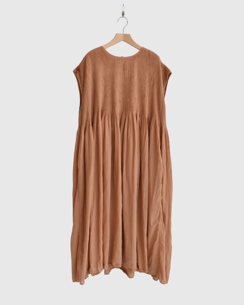 Crew-Neck F/SL Dress with Pintuck in DarkOrange