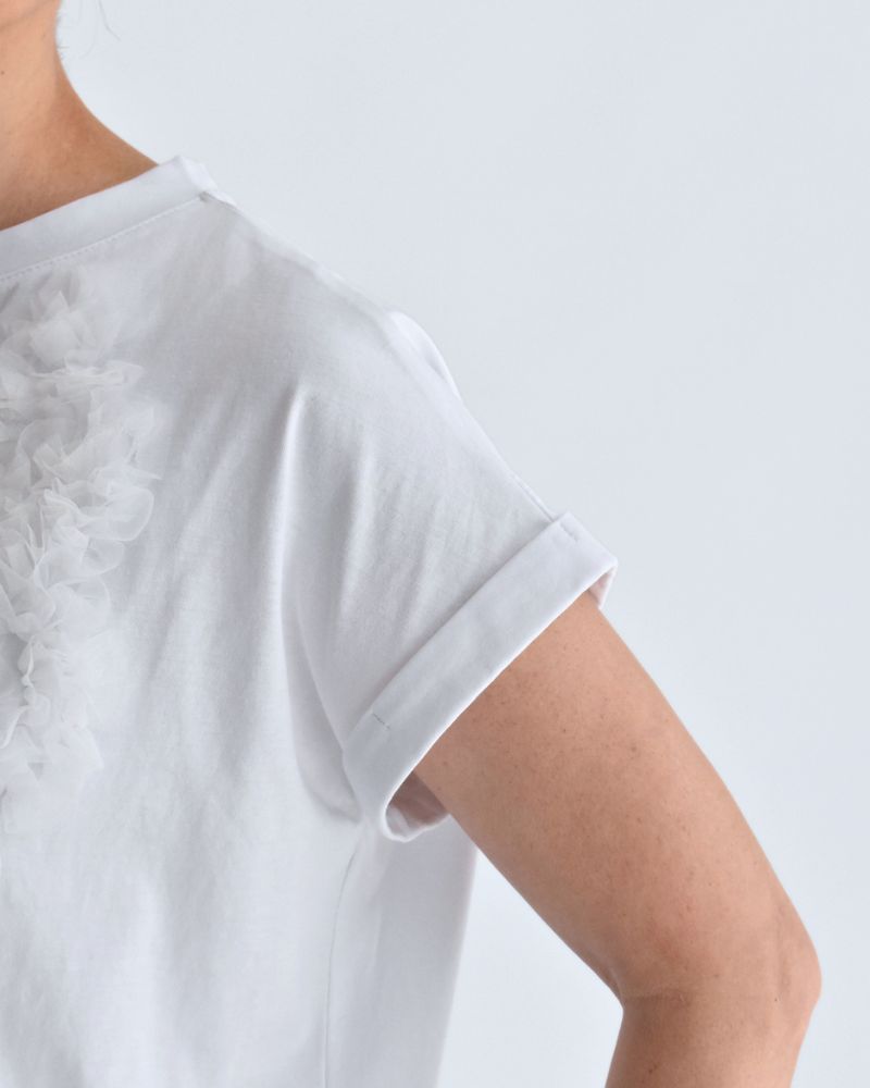 Tulle Embroidered Cotton Jersey Pullover 'NATTI' in OffWhite