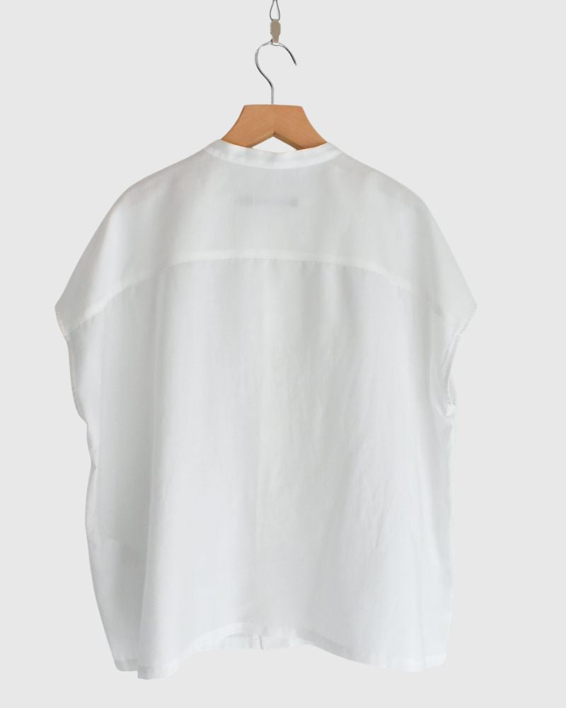 RAY-SILK French Sleeve Frill Blouse in White
