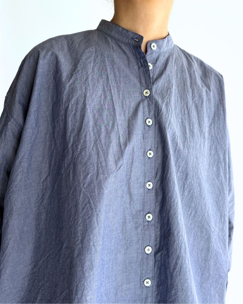 Band Collar Big Shirt in Navy