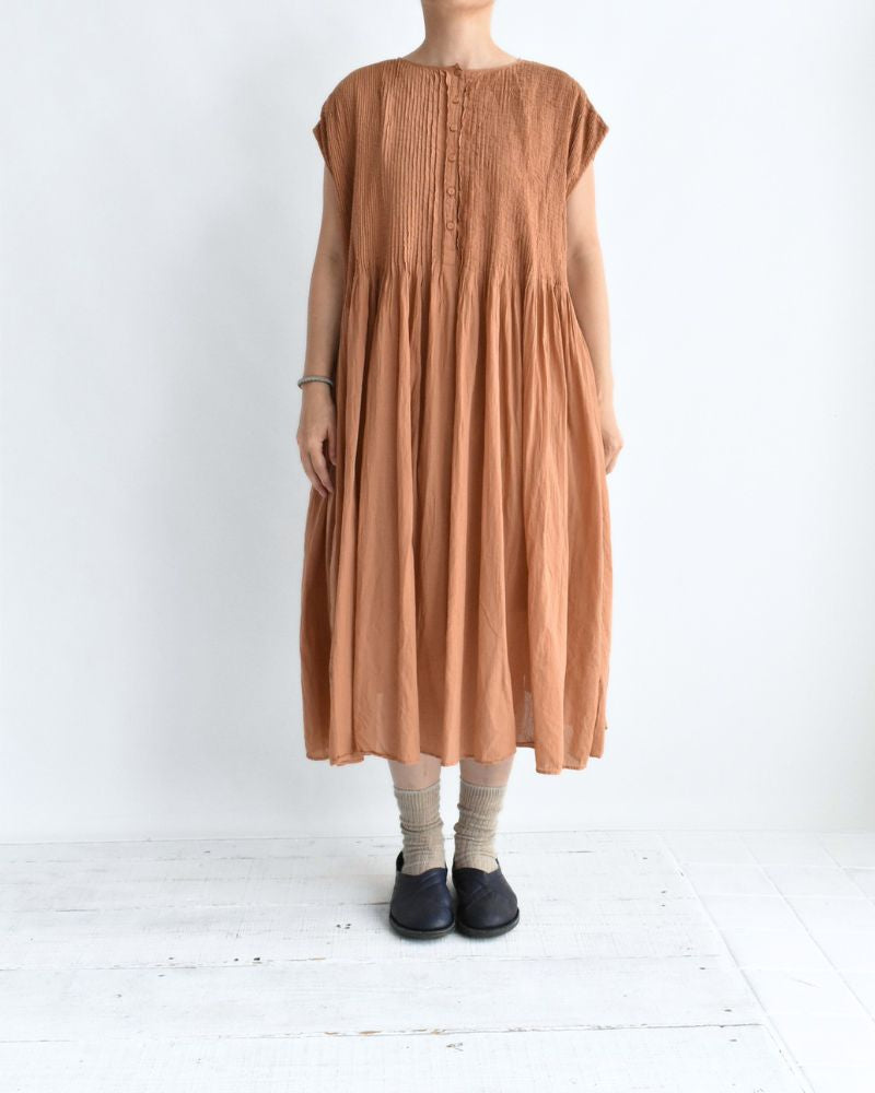 Crew-Neck F/SL Dress with Pintuck in DarkOrange